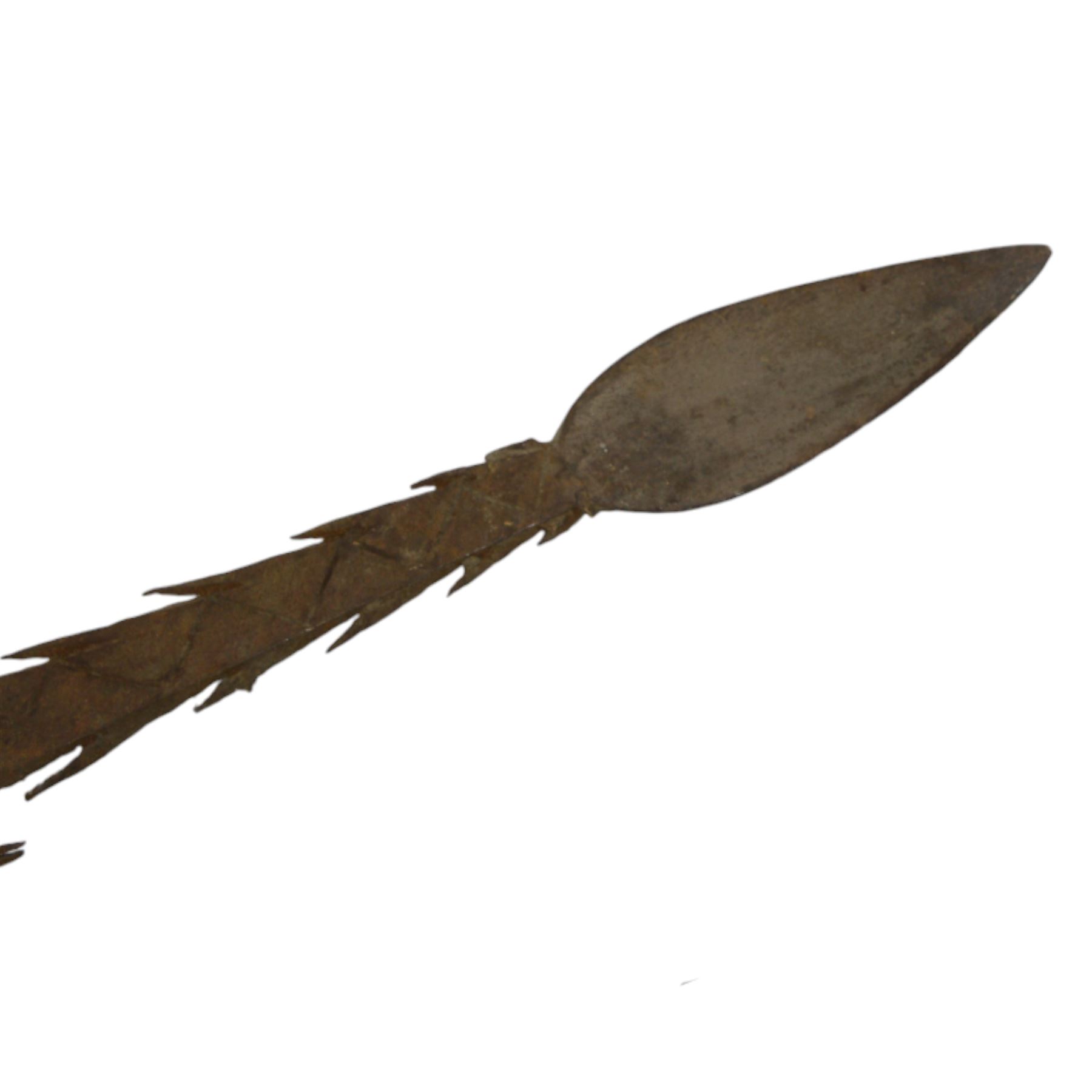 Tuareg tribe steel spear with inlaid brass work and a Northern Indian Naga barbed spear, longest L187cm 