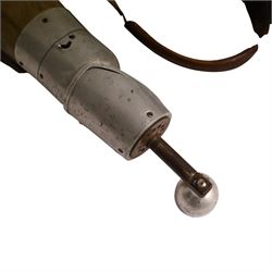 1940's prosthetic arm, possibly British, made from leather and polished aluminium, with canvas and leather straps  L47cm