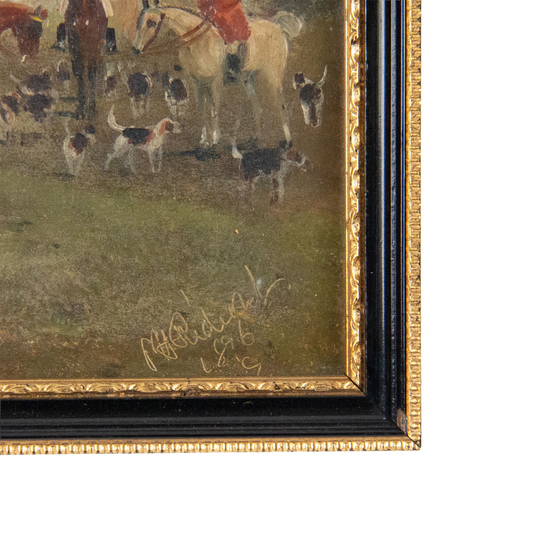 Philip Henry Rideout (British 1860-1920): The Hunt, pair oils on board signed and dated 1896, 15cm x 30cm 