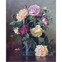 Ernest Higgins Rigg (Staithes Group 1868-1947): Still Life of Roses, oil on canvas signed 39cm x 31cm 
Provenance: private collection; purchased Sotheby's London 1st October 2003 Lot 60