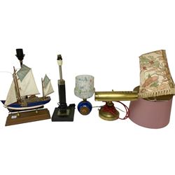 Collection of lamps to include brass desk light, model ship converted into a lamp etc