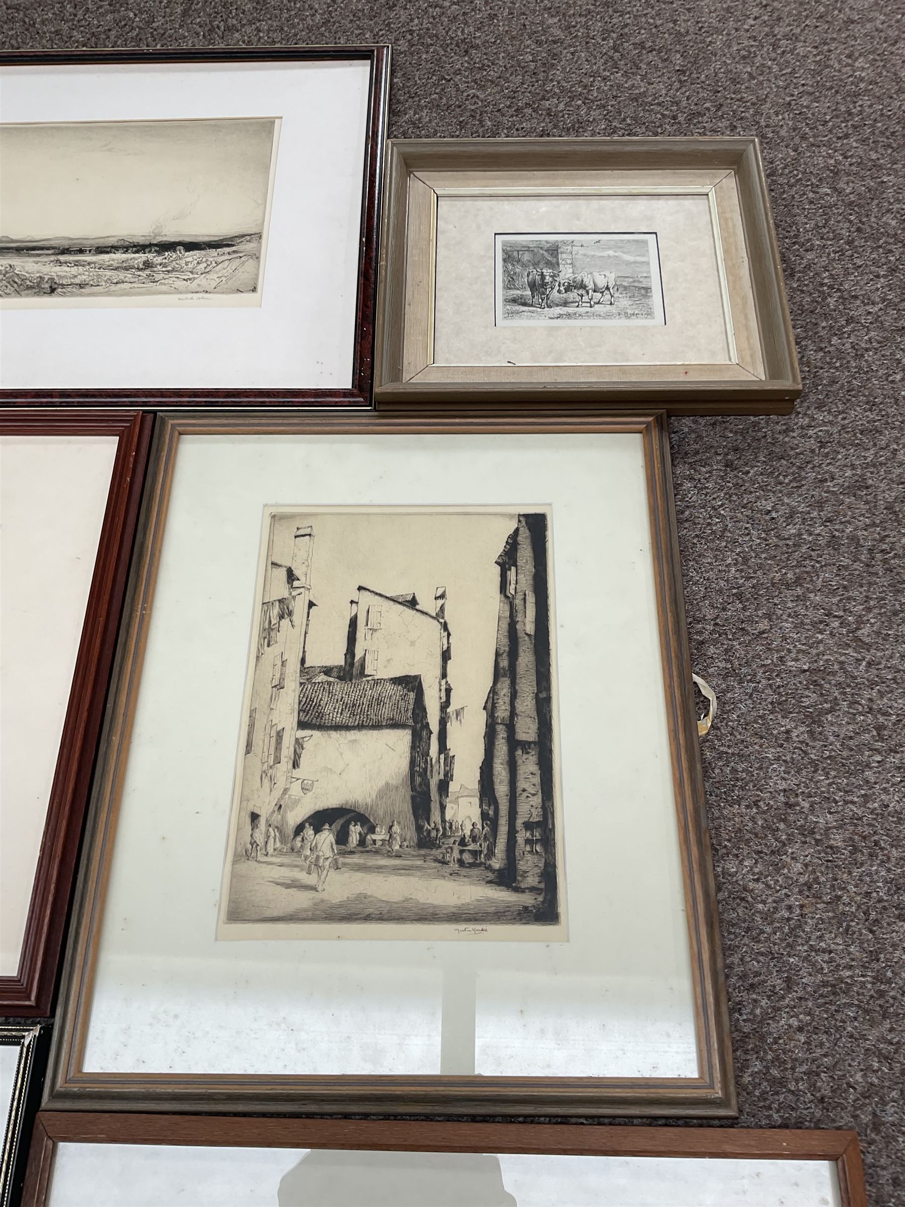 Collection of etchings, artists including Frank Short, Leonard Russell Squirrell, Malcolm Osbourne, Alfred Bentley, Samuel Chamberlain, Sidney Tushingham, Hedley Fitton, etc (16)