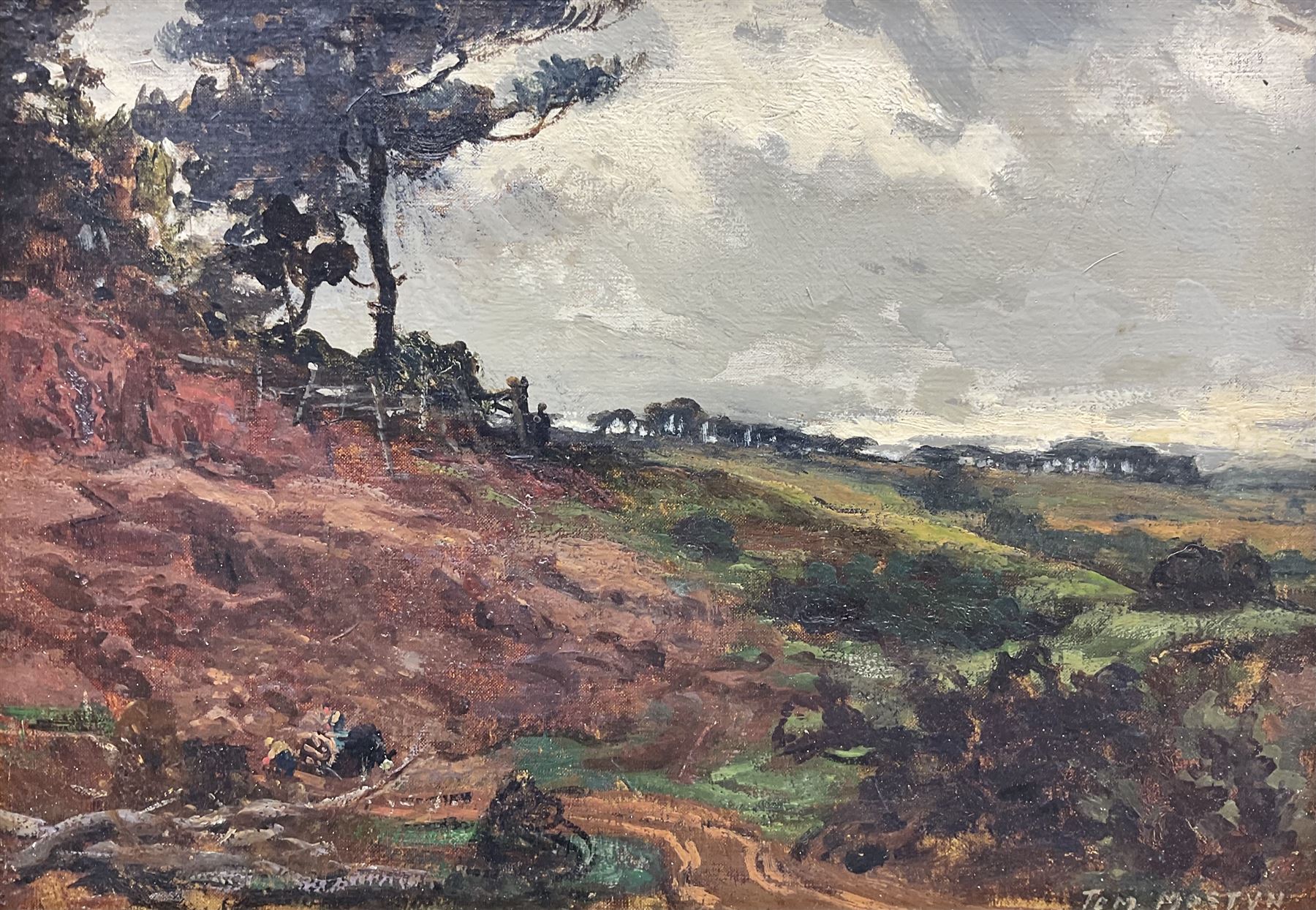 Thomas (Tom) Edwin Mostyn ROI RWA RCA (British 1864-1930): Wooded Upland Landscape, oil on canvas signed 24cm x 34cm