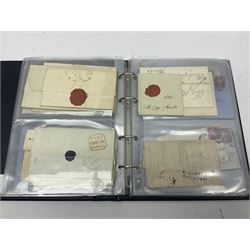 Postal history, including imperf penny reds on covers or entires, mourning cover, Cape of Good Hope overprinted postal stationary, pre-stamp items etc, housed in a ring binder folder