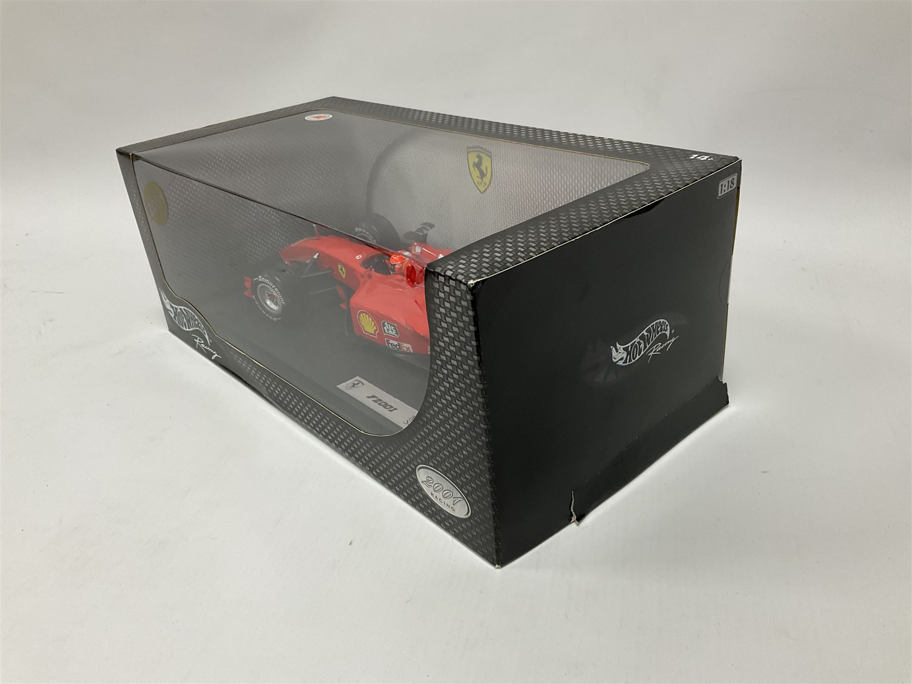 Hot Wheels Racing 1:18 scale diecast Michael Schumacher F2002 Ferrari Formula One car, in box