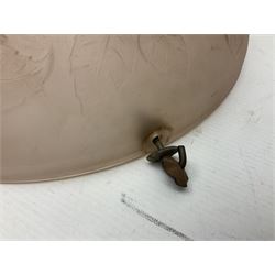 1930s pink frosted glass ceiling light shade, decorated with roses, D