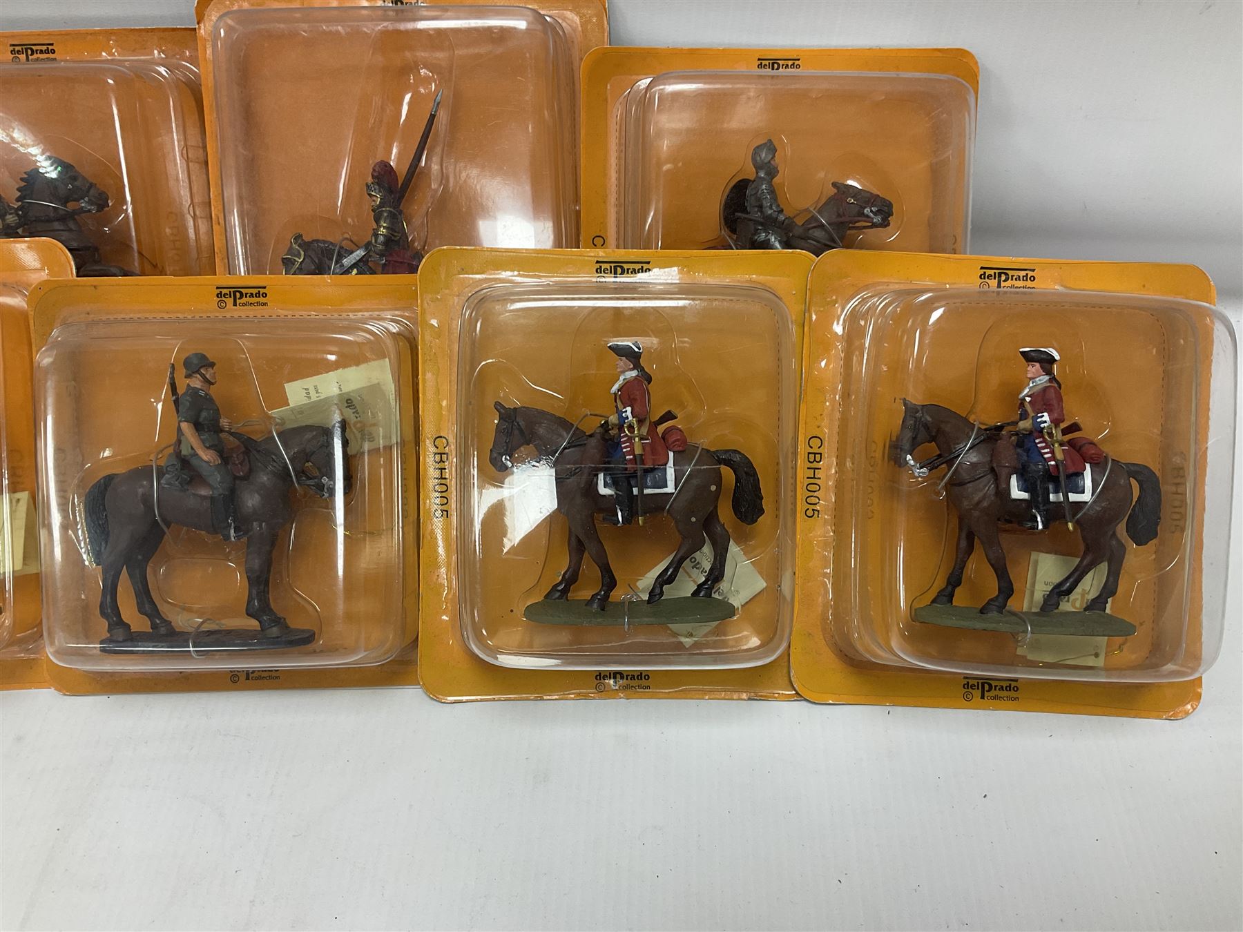 Nineteen Del Prado metal soldiers and one Cannon Barrel from periodical issues for Battle of Blenheim, Crimea, American Civil War etc; all in unopened blister packs, some duplicates