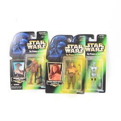 Fifteen Kenner Star Wars The Power Of The Force Collection 2 action figures, comprising Malakili no. 69723, 2-1B Medic Droid no. 69618, Momaw Nadon no. 69629, 4-Lom no. 69688, Admiral Ackbar no. 69686, Admiral Ackbar with Holo Card Back no. 69686, ASP-7 Droid no. 69704, ASP-7 Droid with Holo Card Back no. 69704, Bib Fortuna no. 69812, Saelt Marae no. 69721, R5-D4 no. 69598, Dengar no. 69687, Jawas no. 69607 and Gamorrean Guard no. 69693, all on green card backs
