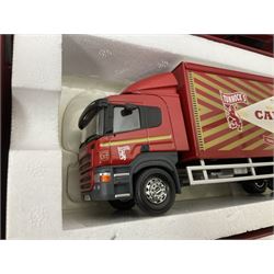 Corgi - four ‘Rigids’ limited edition 1:50 scale die-cast vehicles comprising CC14202 - Scania P Box Lorry Tunnock’s no.1035/1710; CC13515 - Volvo FM Fridge Lorry The Real McKay Ltd; CC13903 - Foden Alpha Curtainside Lorry Stan Robinson Ltd; CC11913 - ERF EC Aggregate Tipper Brian Harris Transport; all boxed (4)