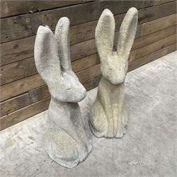 Pair cast stone garden sitting Woody Hares