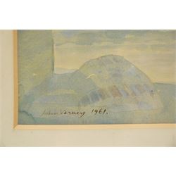 Sir John Verney (British 1913-1992): 'Mills Yard' - The Chairman of the Farnham Society Recording the Site of the New Police Station, watercolour signed and dated 1961, titled verso 33cm x 49cm 