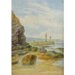  Whitby Harbour, watercolour signed by John Francis Branegan (British 1843-1909),  two other 19th century watercolours of Whitby, one signed F Watson and two other pictures max 37cm x 25cm (5)   