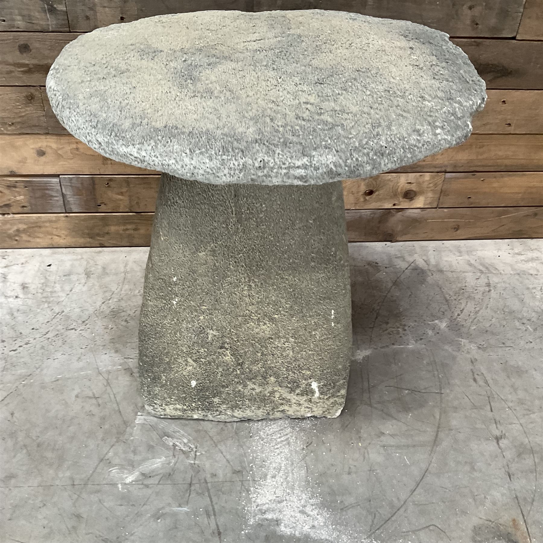 Cast stone two piece garden staddle stone mushroom