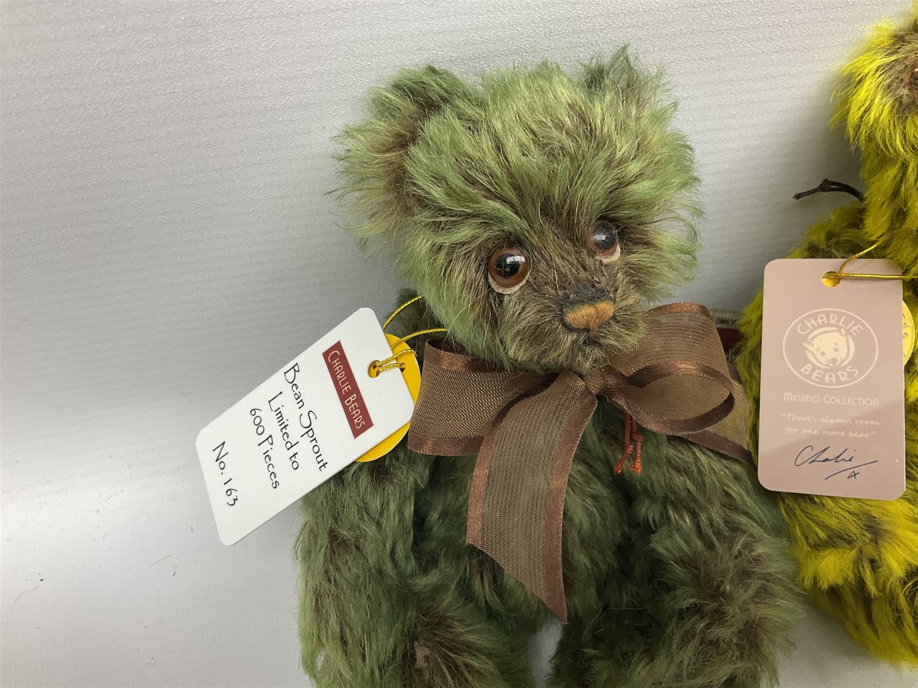 Two limited edition Charlie Bears, comprising Clothes Peg, 161/600, and Bean Sprout, 163/600, each designed by Isabelle Lee, from the Minimo Collection, both with tags 