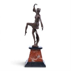 Art Deco-style bronze of a dancing girl on marble plinth base, H46cm