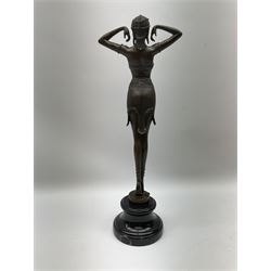 Art Deco style bronze figure of a dancer, after 'Berrard', raised upon a circular base, with foundry mark, H49cm