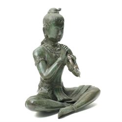 Early 20th century South East Asia bronze figure seated in the lotus position holding a dagger H28cm 