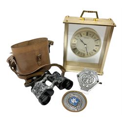 Chrome AA badge no. V229338, RAC badge no. W965, Seiko clock and pair of binoculars in fitted case