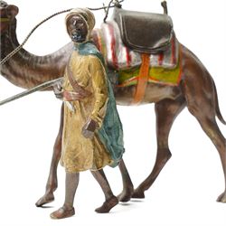 After Bergmann - Austrian School (20th Century) cold painted bronze of a Bedouin leading a camel L16cm