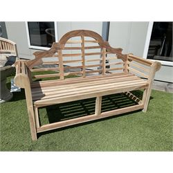 Lutyens style solid teak garden bench - THIS LOT IS TO BE COLLECTED BY APPOINTMENT FROM DUGGLEBY STORAGE, GREAT HILL, EASTFIELD, SCARBOROUGH, YO11 3TX