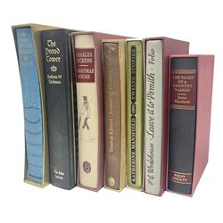 Seven Folio Society books, including The Divine Comedy, Charles Dickens Christmas Book, The Proud Tower, etc, all with outer sleeves