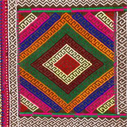 Afghan Suzni flatweave geometric design runner rug, decorated with trailing lozenges decorated with hooked motifs, within zig-zag bands, bright multi-coloured ground ivory and brown geometric main border