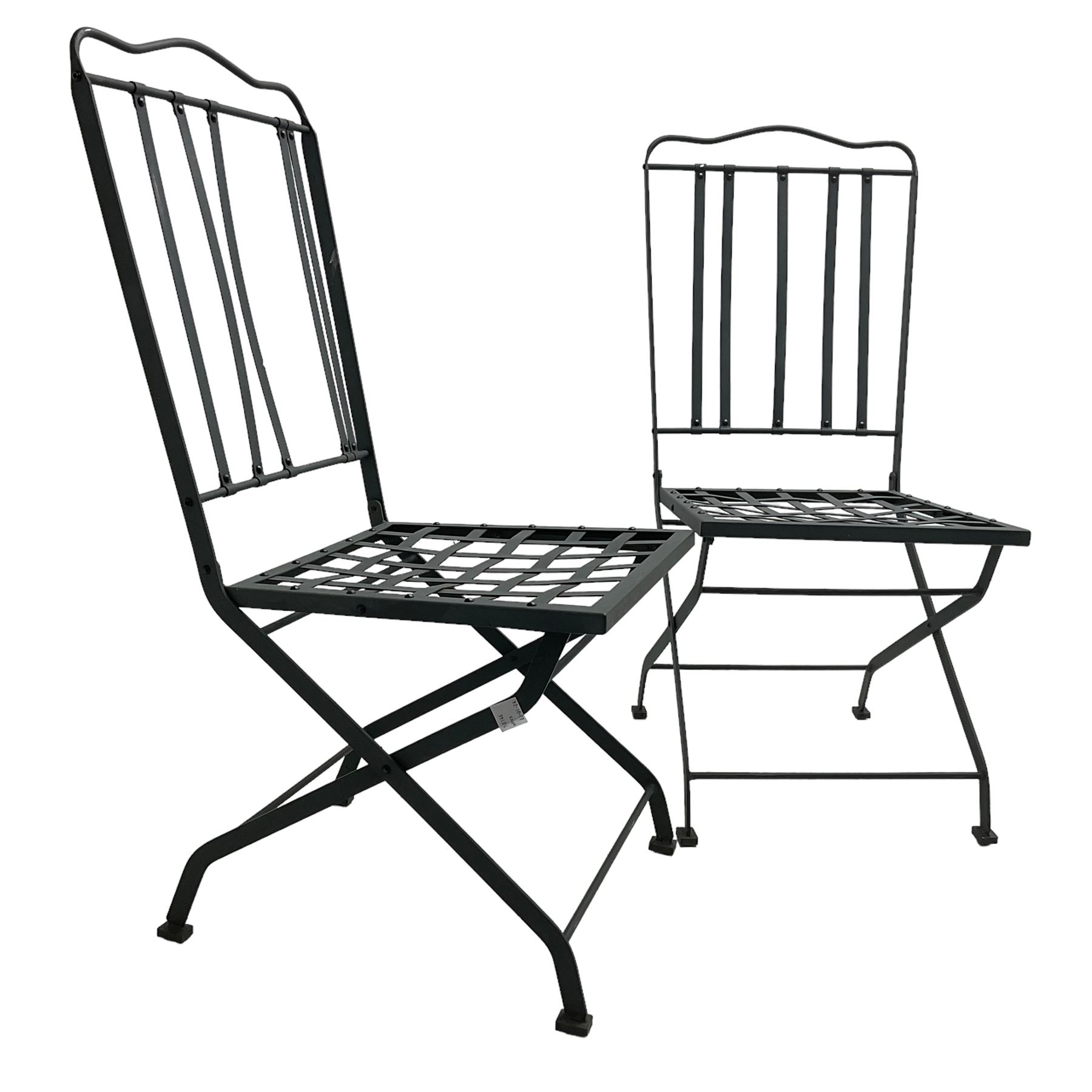 Set of six (4+2) grey finish wrought metal garden chairs, with shaped cresting rail over vertical slat back, latticework seat  - THIS LOT IS TO BE COLLECTED BY APPOINTMENT FROM DUGGLEBY STORAGE, GREAT HILL, EASTFIELD, SCARBOROUGH, YO11 3TX