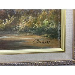 Atels (Continental 20th century): Rural River Landscape with Figures, oil on panel signed and dated '57, 39cm x 50cm