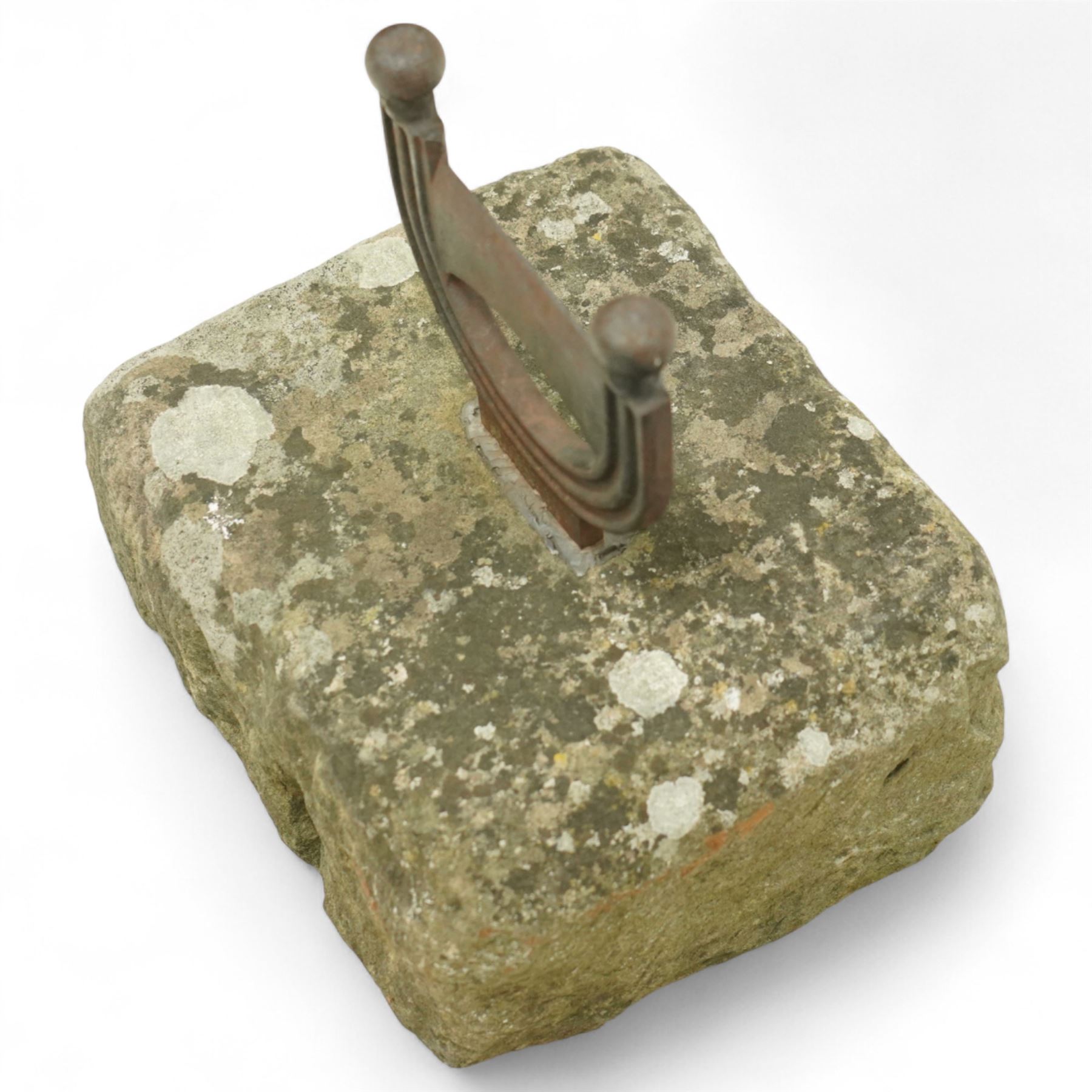 19th century cast iron boot scraper on stone plinth, H30cm