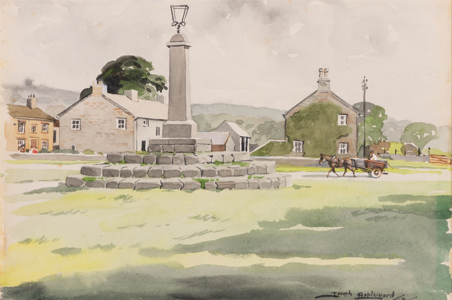Joseph Appleyard (Yorkshire 1908-1960): 'Redmire -Wensleydale', watercolour signed and dated '42, titled and labelled as a 'Dalesman' illustration verso, 15cm x 23cm 