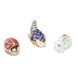 Three Royal Crown Derby paperweights, comprising Rabbit, ladybird and Wren 