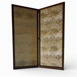 Early 20th century Japanese decorative folding screen, formed as two rectangular glazed pa...