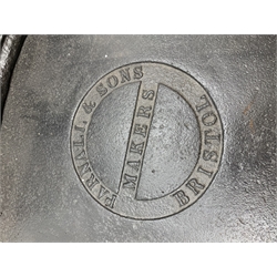 19th century platform scales by Parnall & Sons. Bristol, black painted cast iron, raised back decorated with foliage scrolls and fruit garland, H128cm