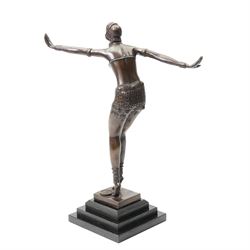 After Chiparus - Bronze Art Deco style  figure 'Phoenician Dancer' with foundry mark on stepped base H41cm