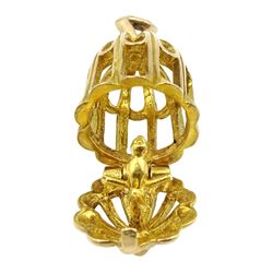 9ct gold bird in a cage pendant/charm, hallmarked