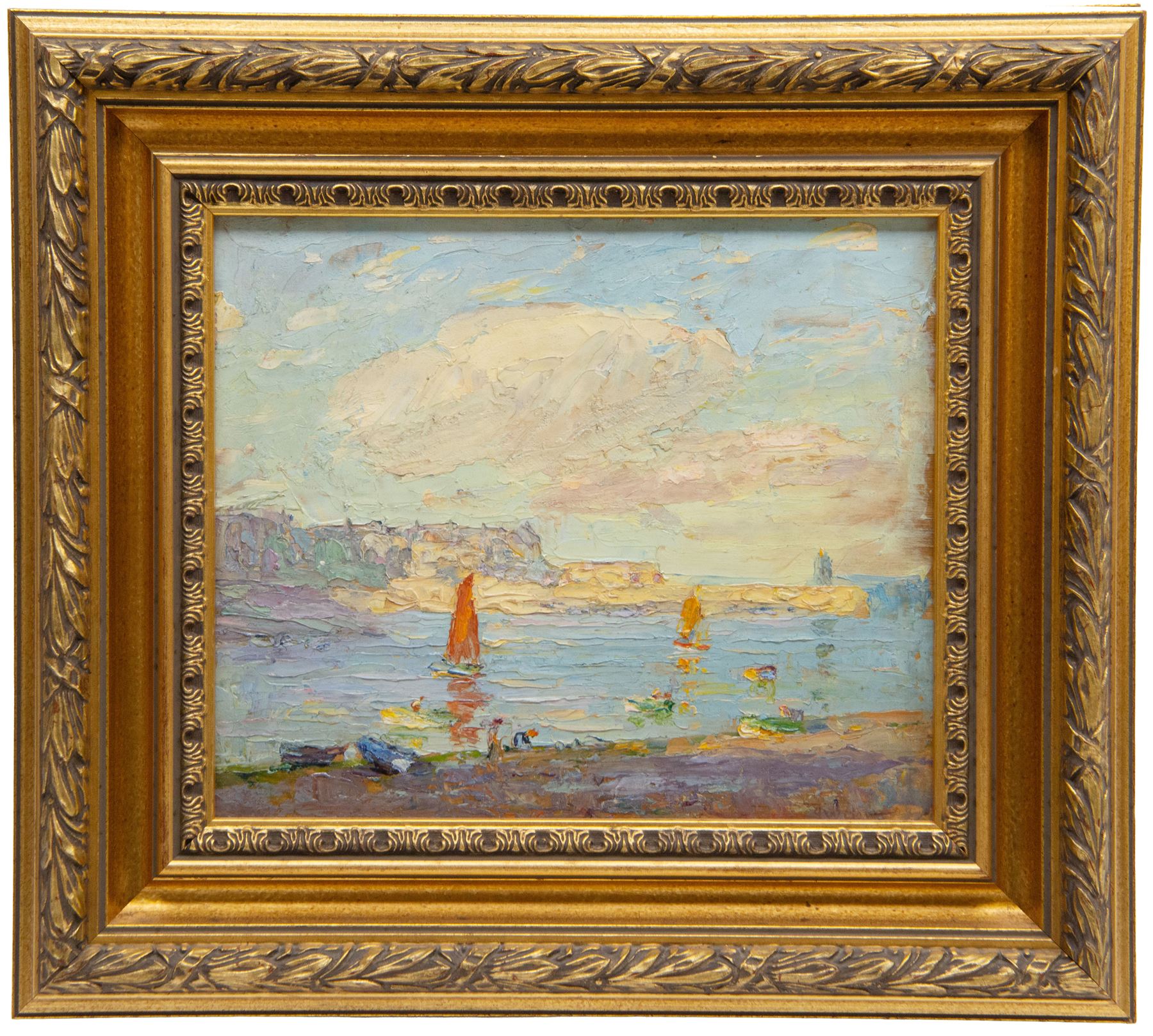 John William Howey (Staithes Group 1873-1938): 'Evening - Hartlepool Harbour', oil on panel signed, titled verso 24cm x 29cm Provenance: David Duggleby Ltd. 8th December 2023, Lot 129; private collection, purchased T B & R Jordan Fine Art Specialists, Stockton on Tees; the Jordans were responsible for dispersing the estate of Robert Leslie Howey (1900-1981), the artist's son. A fine example of English Impressionism, exemplifying the Staithes Group's French influence