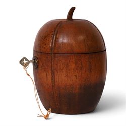 Wooden tea caddy in the form of a melon, in the Georgian style, with key, H15cm