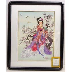  Goddess of the Hundred Flowers, Bai Hua Shen', contemporary colour lithograph signed by Caroline Young for Franklin Mint 48cm x 36cm and 'Interlude', colour print after Sir William Reynolds-Stephens 45cm x 76cm (2)  
