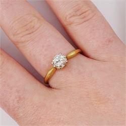 Early to mid 20th century diamond single stone ring, single old cut diamond of approx 0.65 carat, stamped 18ct