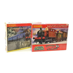 Hornby '00' gauge - Santa's Express set with 0-4-0 tank locomotive No.012, reindeer and present wagons; and Caledonian Local set with 0-4-0 tank locomotive No.1203 and three coaches, both boxed, one with Trakmat (2)