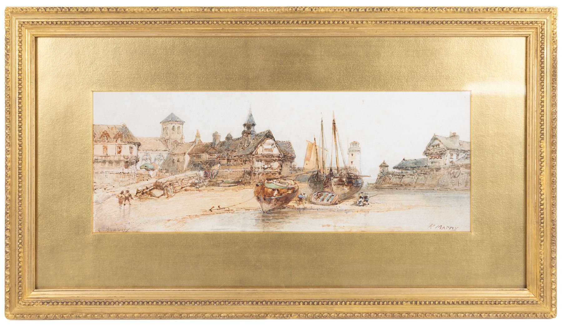 Paul Marny (French/British 1829-1914): Harbour Scenes, near pair watercolours signed, approx 16.5cm x 44.5cm each (2)