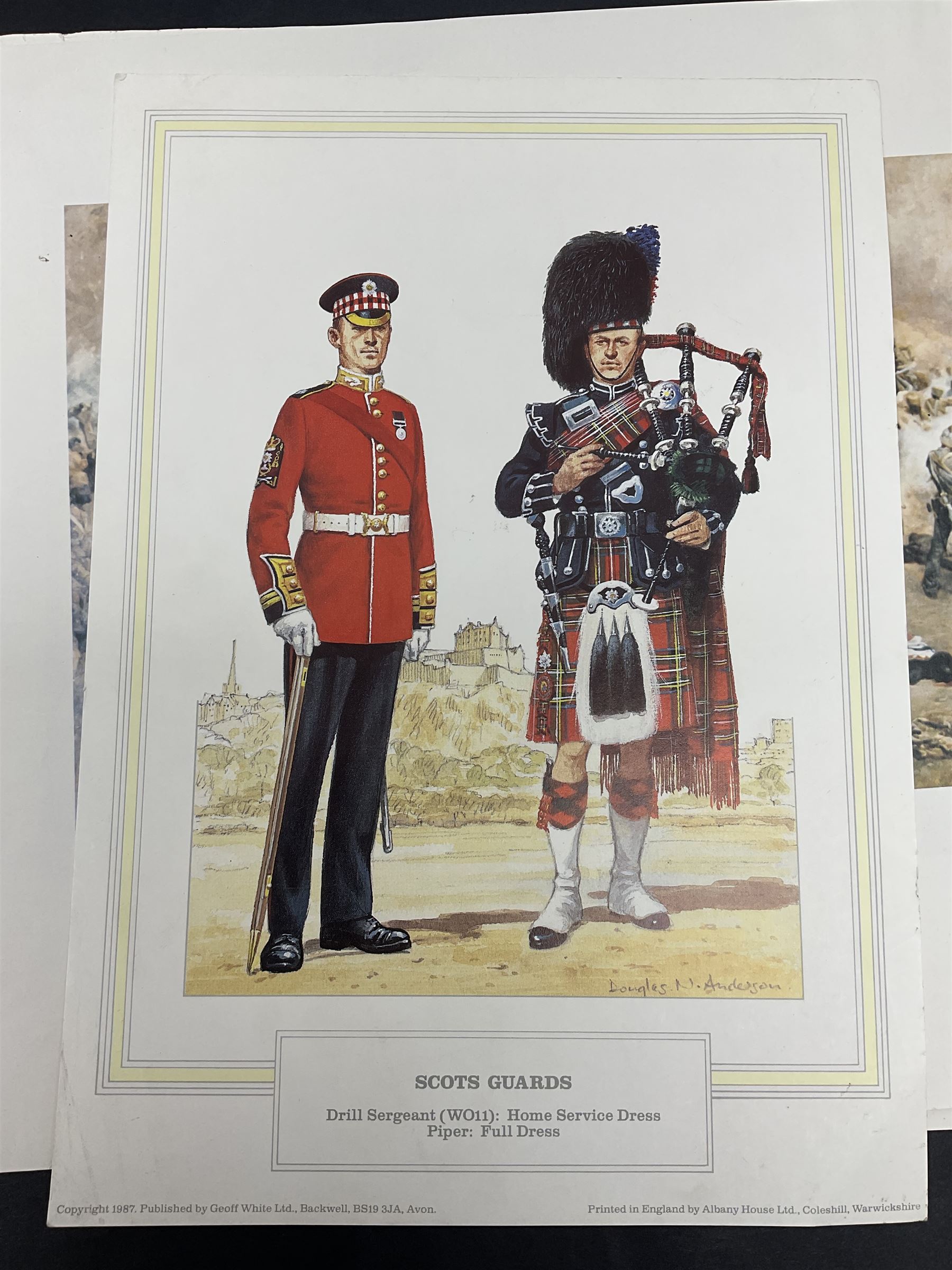 Large poster entitled 'Crests and Badges of the British Army in Daily Use 56 x 86cm; together with twenty-five colour prints of military interest including Crimean War, Boer War, WW2 etc; various sizes; all unframed