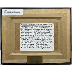 Geoff Hunt RMS (British 1948-): 'Britannia and Valkyrie II off The Needles 1893', oil on board signed and dated '90, titled and inscribed verso 8.5cm x 12.5cm