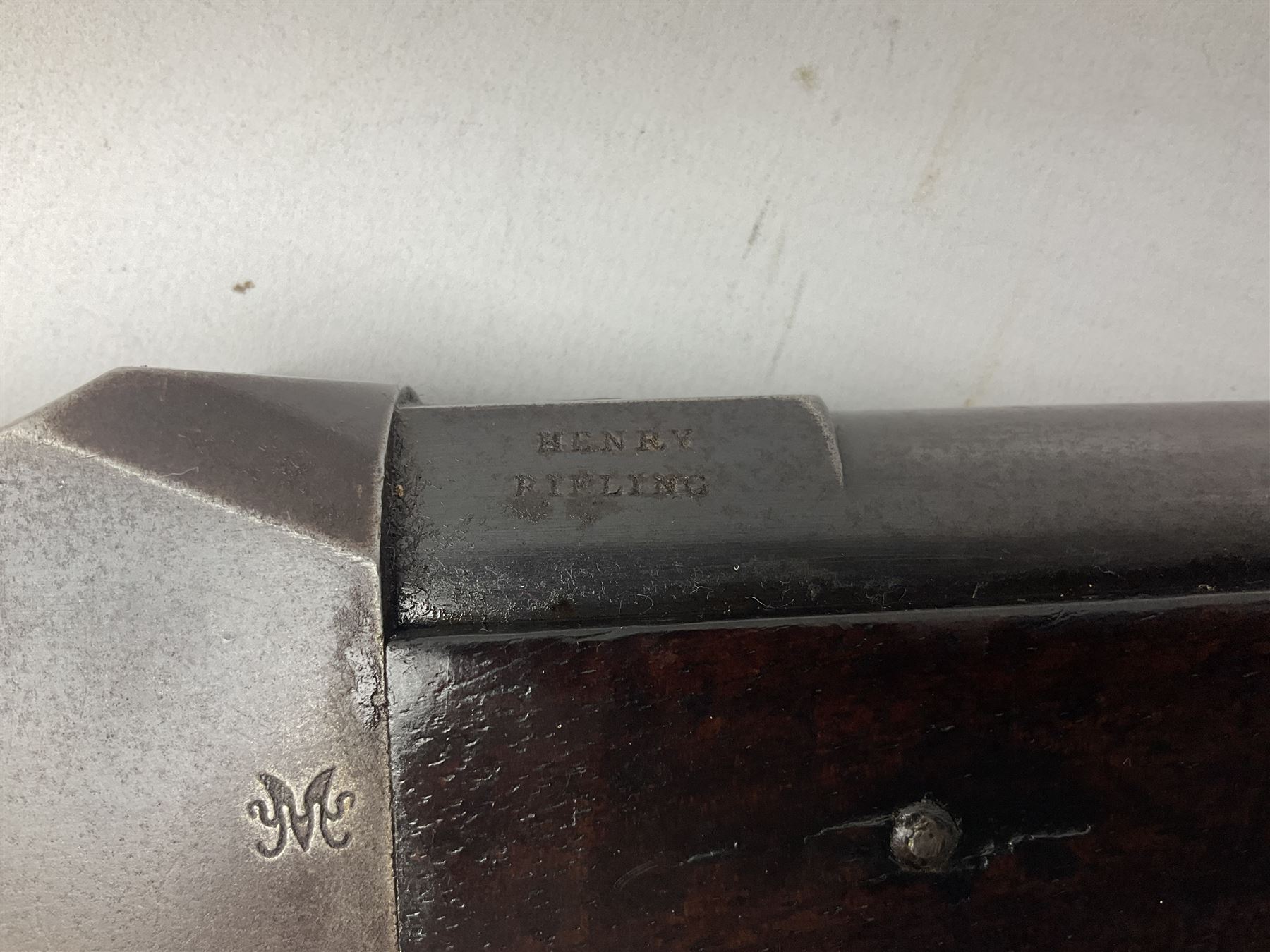 Braendlin Armoury Martini action .577/450 falling back rifle, the 85cm rifled barrel stamped Alex. Henry Edinburgh & London with two barrel bands including Yatagan bayonet side fitting and clearing rod under, with leather sling, serial no.13332, L126cm (NB. Firing pin broken). 