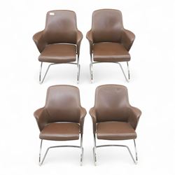 Four Senator executive cantilever chairs, upholstered in Padova hide, moulded back and int...