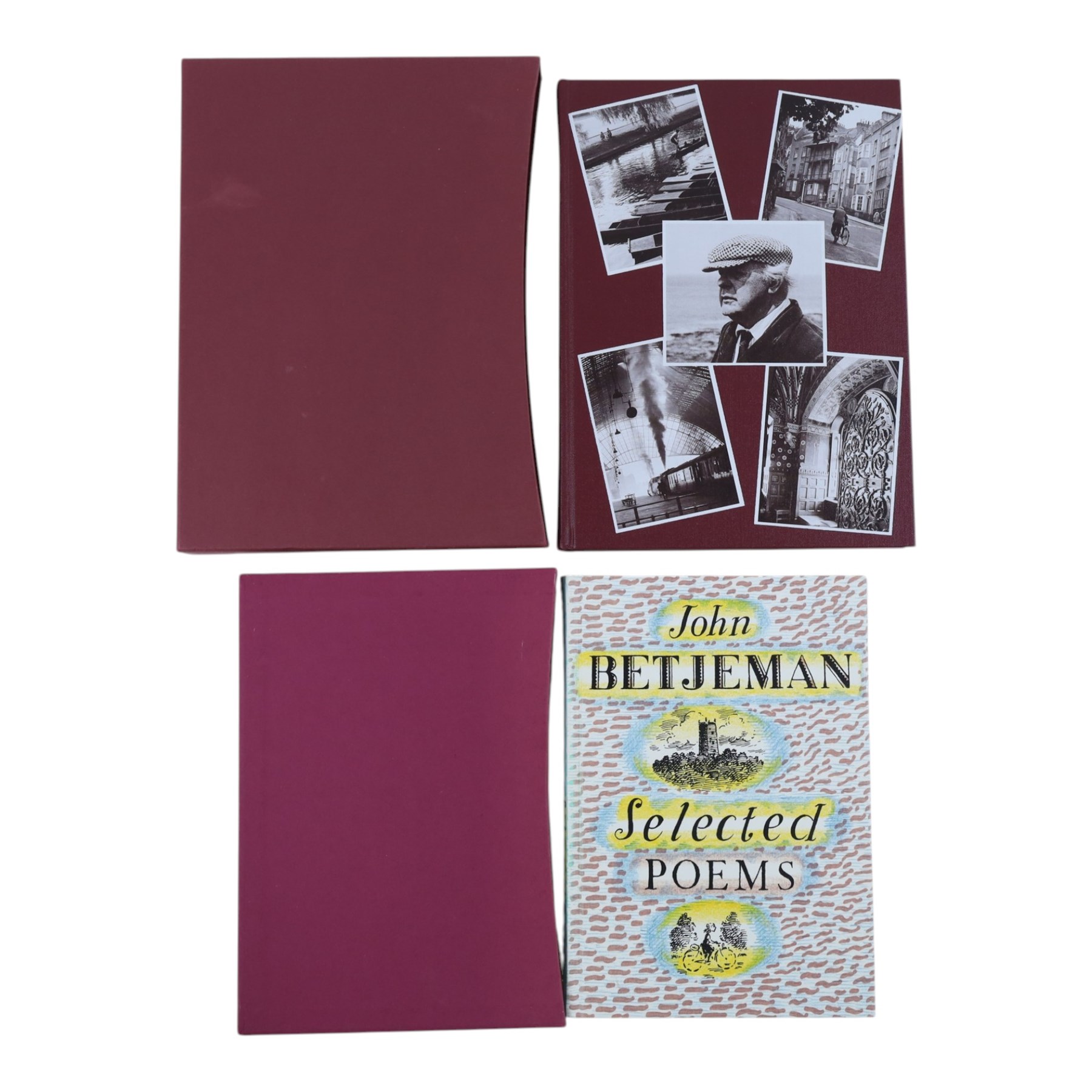 Collection of John Betjeman books and memorabilia, to include first edition 'Summoned by the Bells' hardback, framed autograph of Betjeman, vinyl of 'Myfanwy' poem and three other books