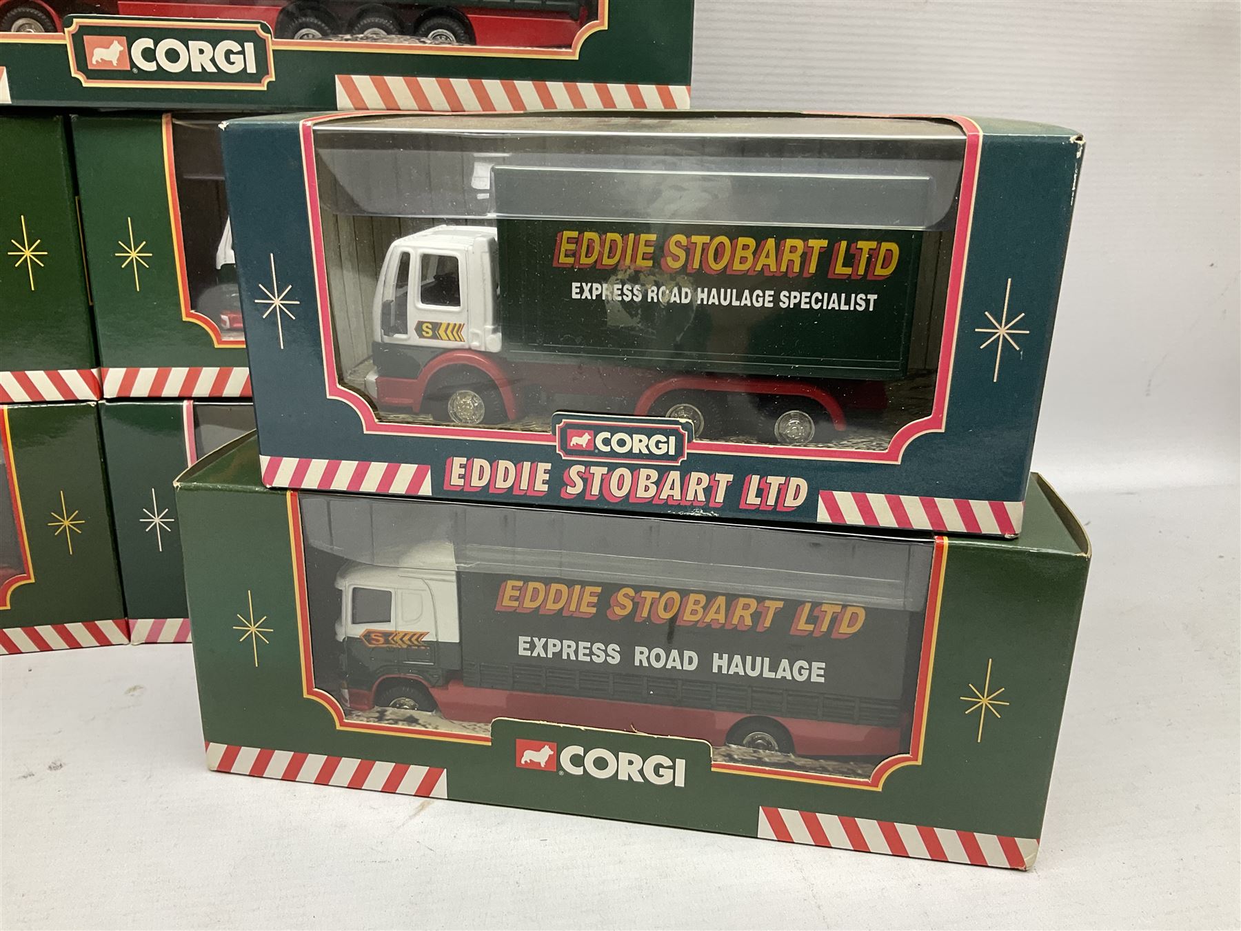Corgi Eddie Stobart - eight various lorries; nos. 59502, 59503, 59504, 59538, TY87001, 60011 (3-piece set), 59508 & 59601; all boxed (8)