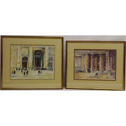  Rome City Scenes, two 20th century watercolours signed with initials S C P, 26cm x 33cm and 23cm x 31cm (2)  