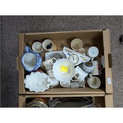 Ringtons Ironstone jug, Minton Haddon Hall planter, cloisonne vase, silver plate ice bucket, large cut glass bowl and a collection of other collectables, in two boxes