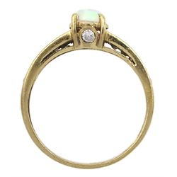 9ct gold opal solitaire ring with cubic zirconia set shoulders, hallmarked